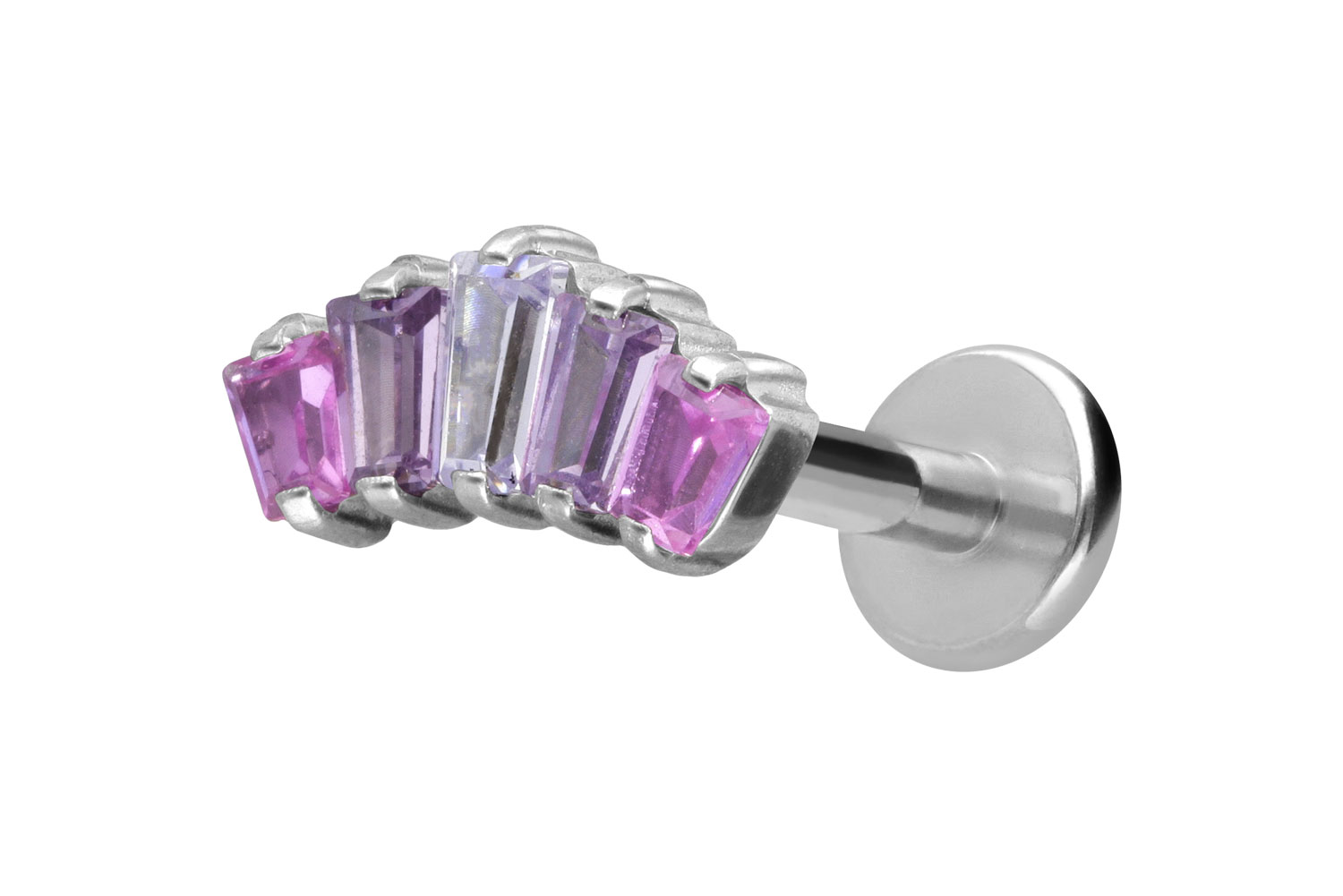 Titan Labret Piercing mit Innengewinde 5 EINGEFASSTE KRISTALLRECHTECKE
